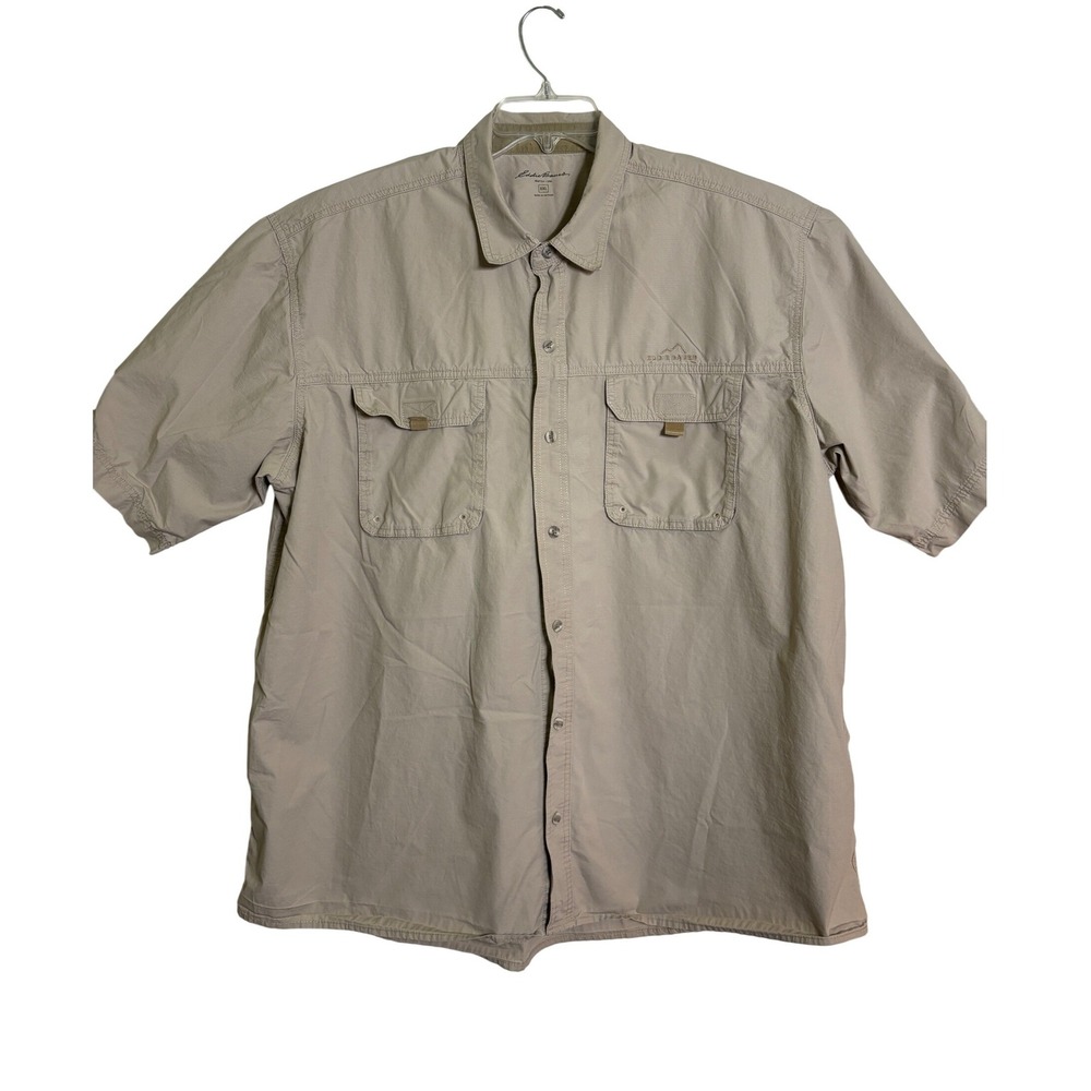 Eddie Bauer Short Sleeve Shirt Mens XXL Khaki Good Ripstop Cargo Pocket Hiking